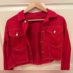 Blue spice - red cropped denim jacket